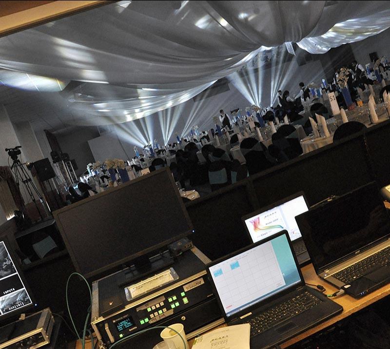 A view from the entertainment booth during a black tie event at Wolverhampton Racecourse.