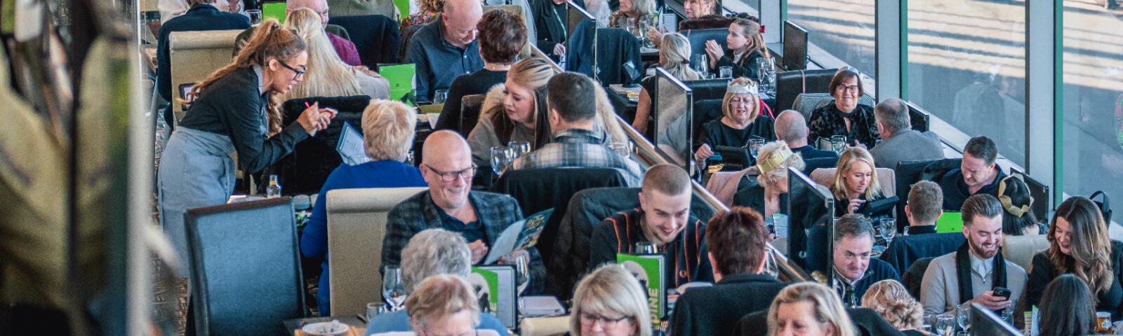 Large groups dining in hospitality at Wolverhampton Racecourse