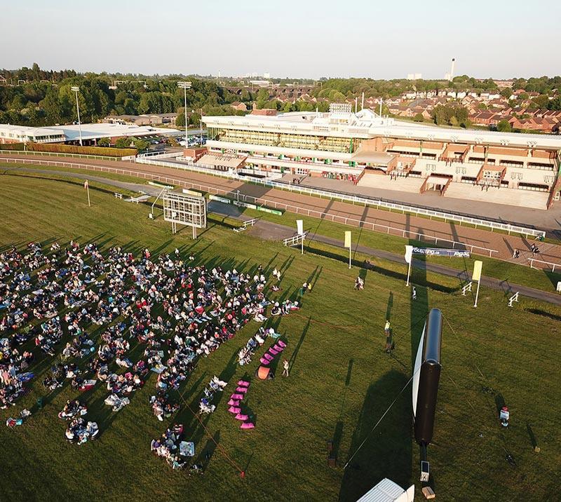 Aerial shot of the centre course with an event taking place on the grounds.